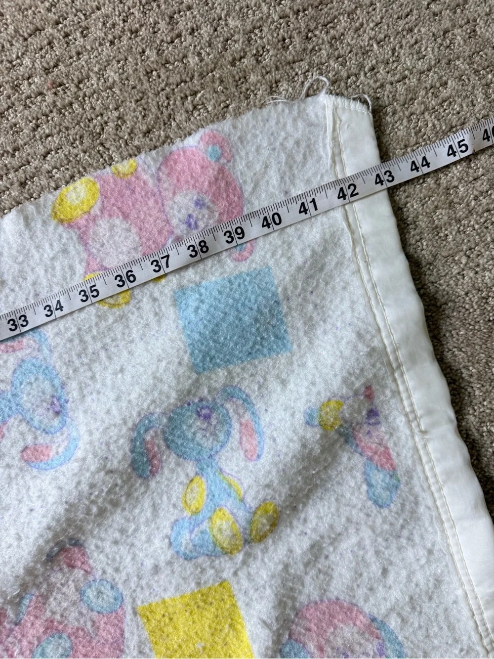 Vintage Baby Receiving Blanket Teddy Bear Bunny Pastel Pink Blue Security